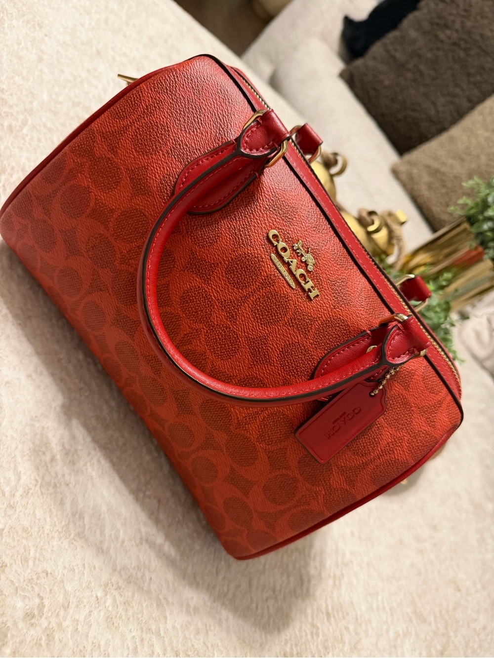 ❤️ Coach Crimson Red Signature Canvas Medium Rowan + Matching Wallet ❤️ - Picture 10 of 13
